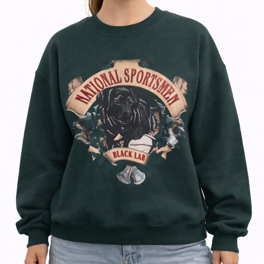 Vintage Players Van Heusen “National Sportsmen” Crewneck | Black Lab Graphic XXL